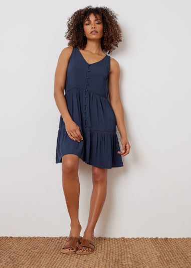 M&Co Navy Blue Button Front Beach Dress
