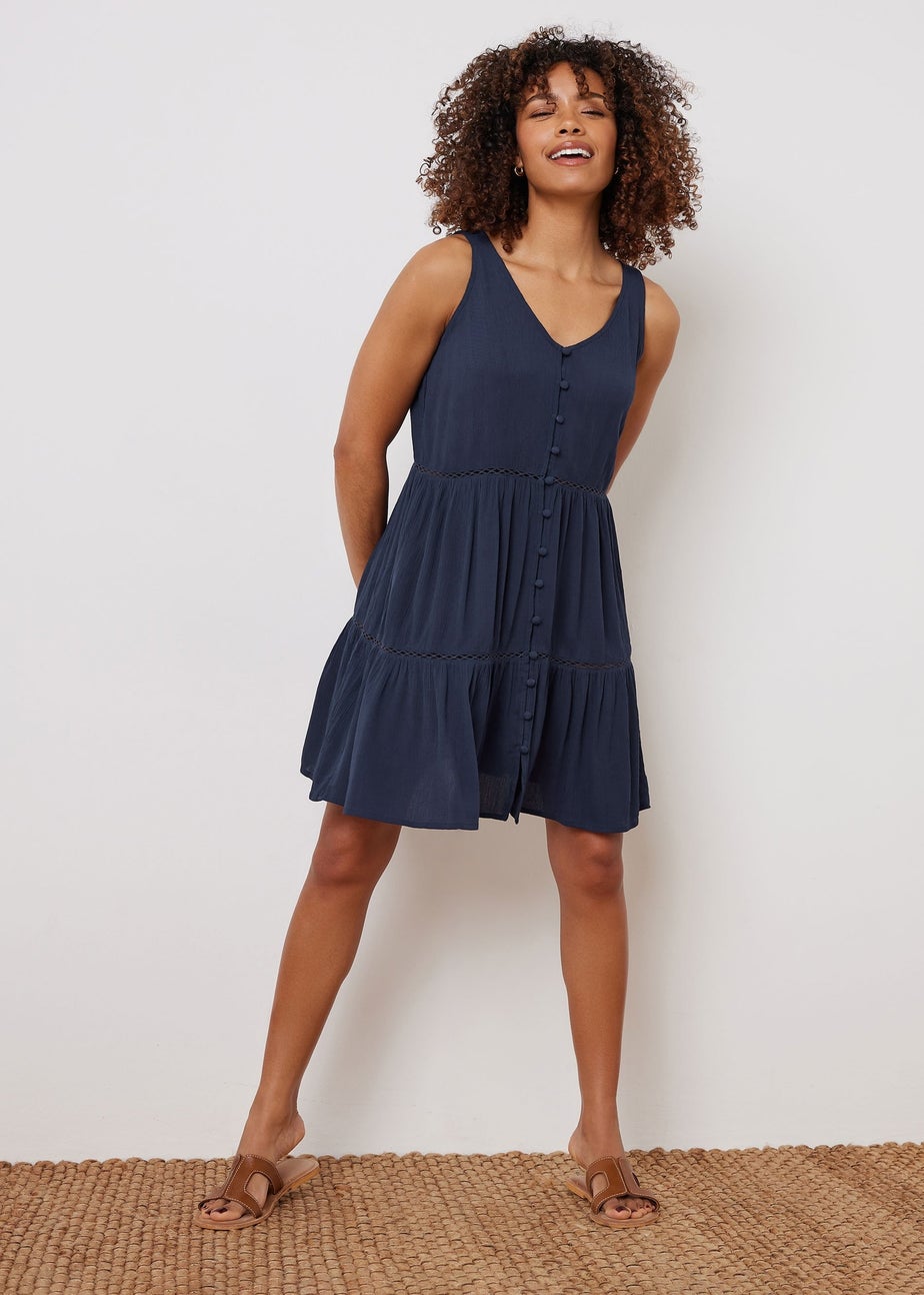 M&Co Navy Blue Button Front Beach Dress