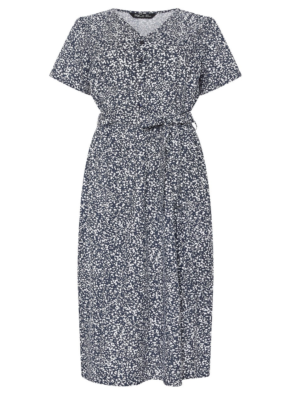 M&Co Navy Blue Spot Print Belted Midi Dress