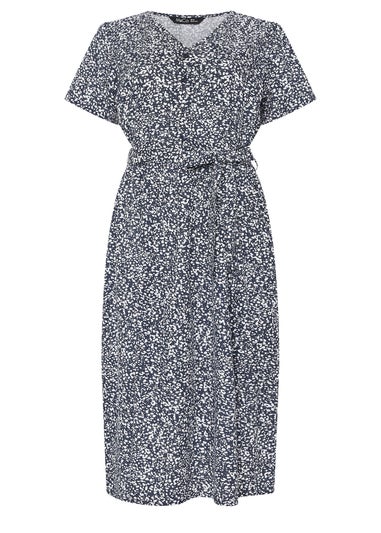 M&Co Navy Blue Spot Print Belted Midi Dress