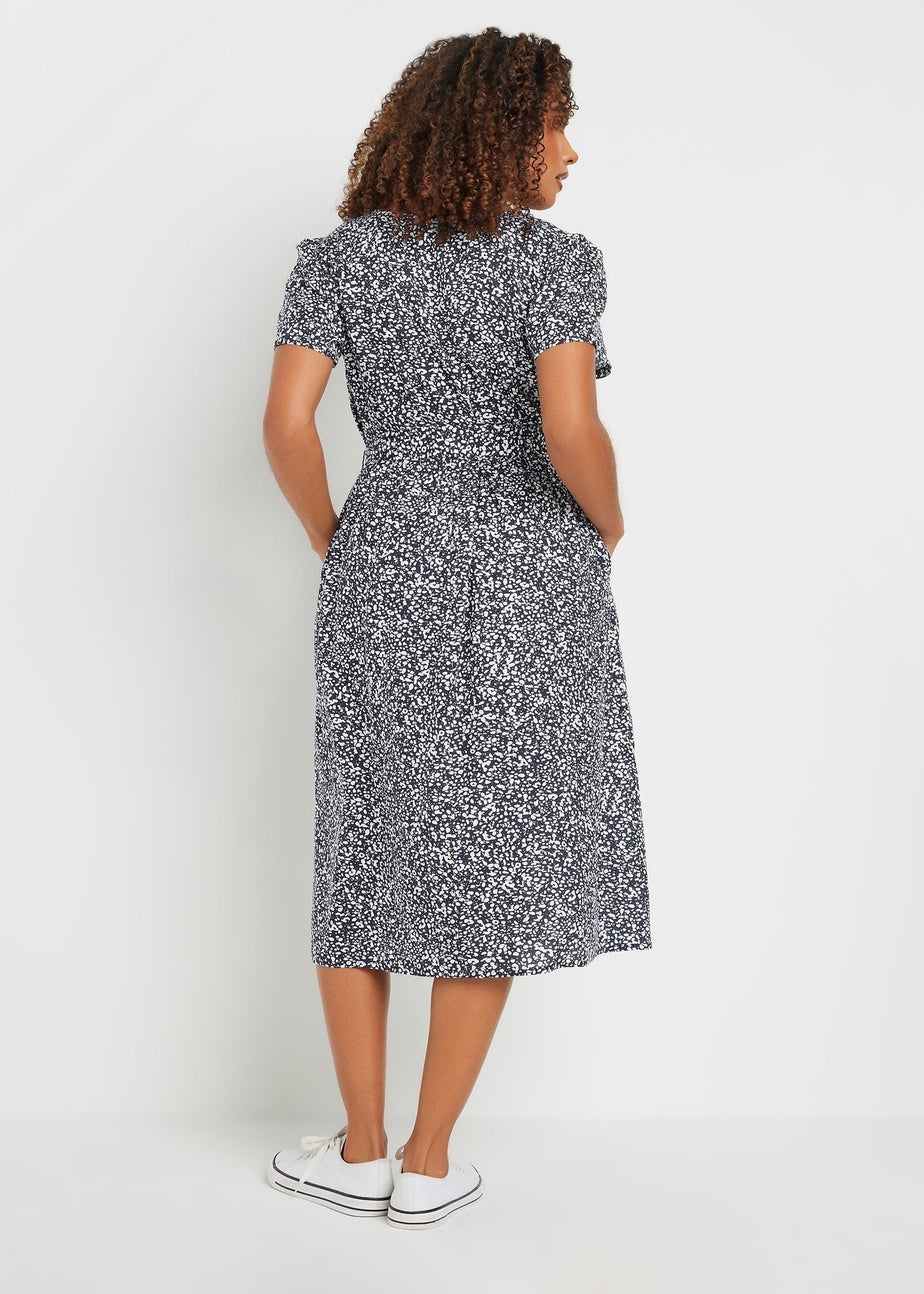 M&Co Navy Blue Spot Print Belted Midi Dress