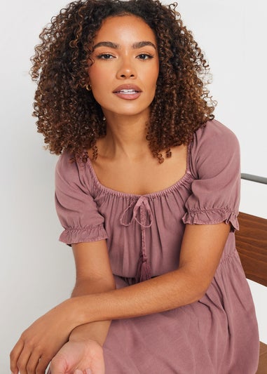 M&Co Pink Acid Wash Tassel Detail Dress