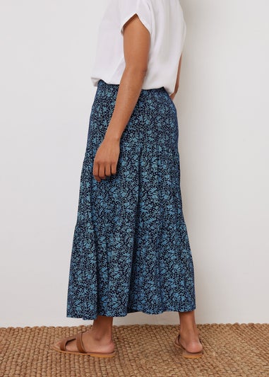 M&Co Navy Blue Floral Tiered Maxi Skirt