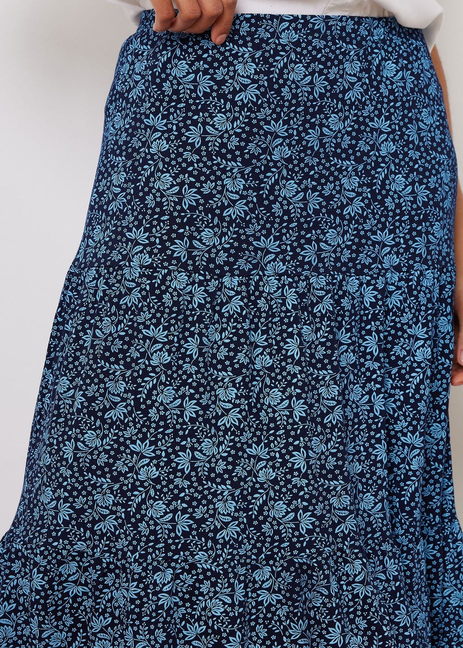 M&Co Navy Blue Floral Tiered Maxi Skirt