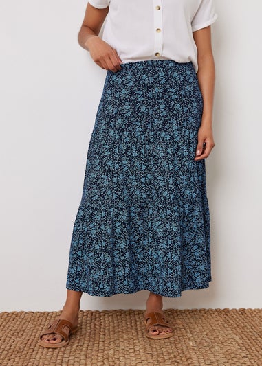 M&Co Navy Blue Floral Tiered Maxi Skirt