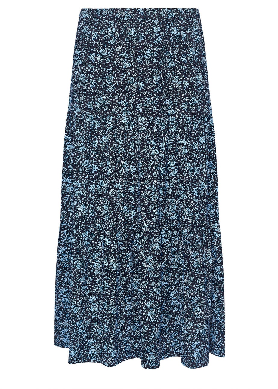 M&Co Navy Blue Floral Tiered Maxi Skirt