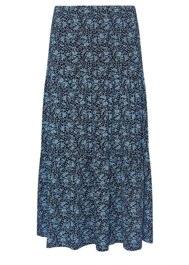 M&Co Navy Blue Floral Tiered Maxi Skirt
