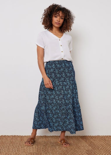 M&Co Navy Blue Floral Tiered Maxi Skirt