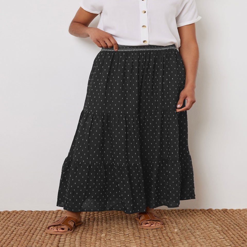 M&Co Black Dobby Tiered Maxi Skirt