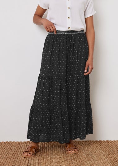 M&Co Black Dobby Tiered Maxi Skirt
