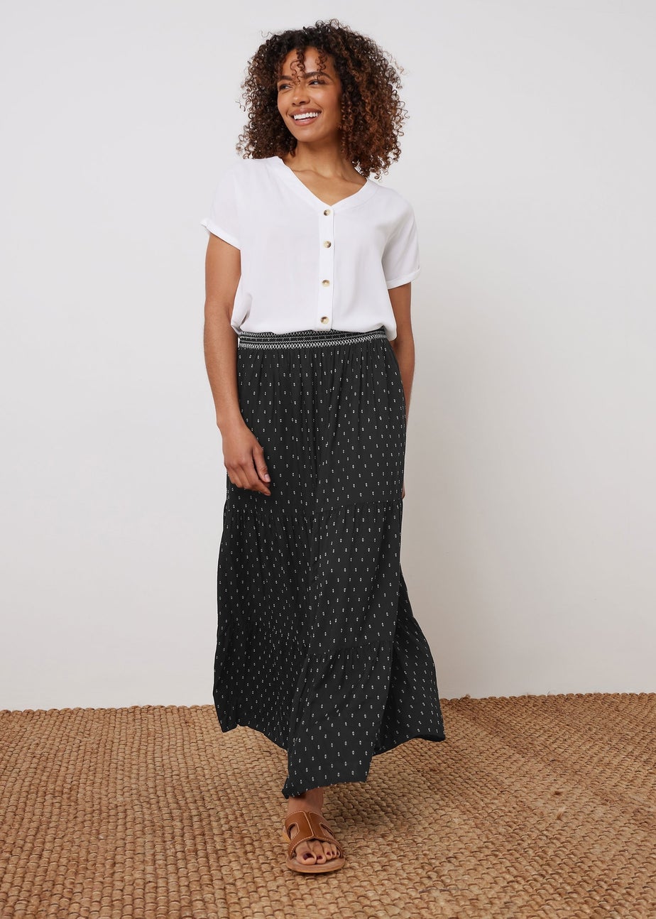 M&Co Black Dobby Tiered Maxi Skirt