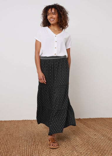 M&Co Black Dobby Tiered Maxi Skirt