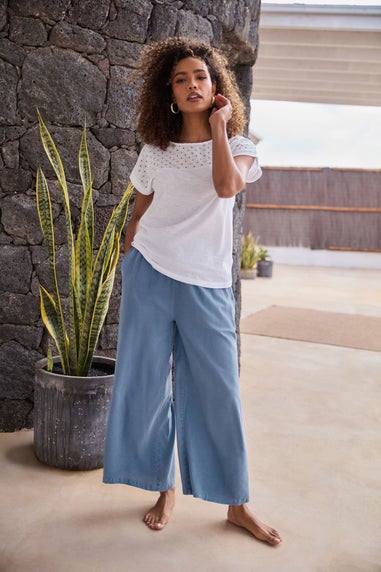 M&Co Blue Acid Wash Wide Leg Culottes