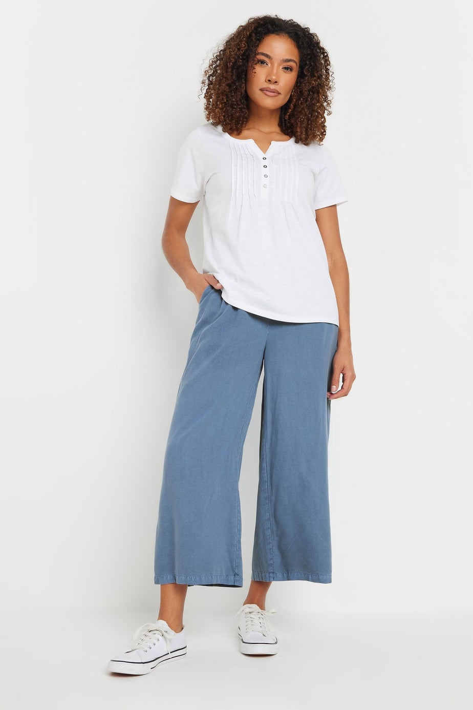 M&Co Blue Acid Wash Wide Leg Culottes