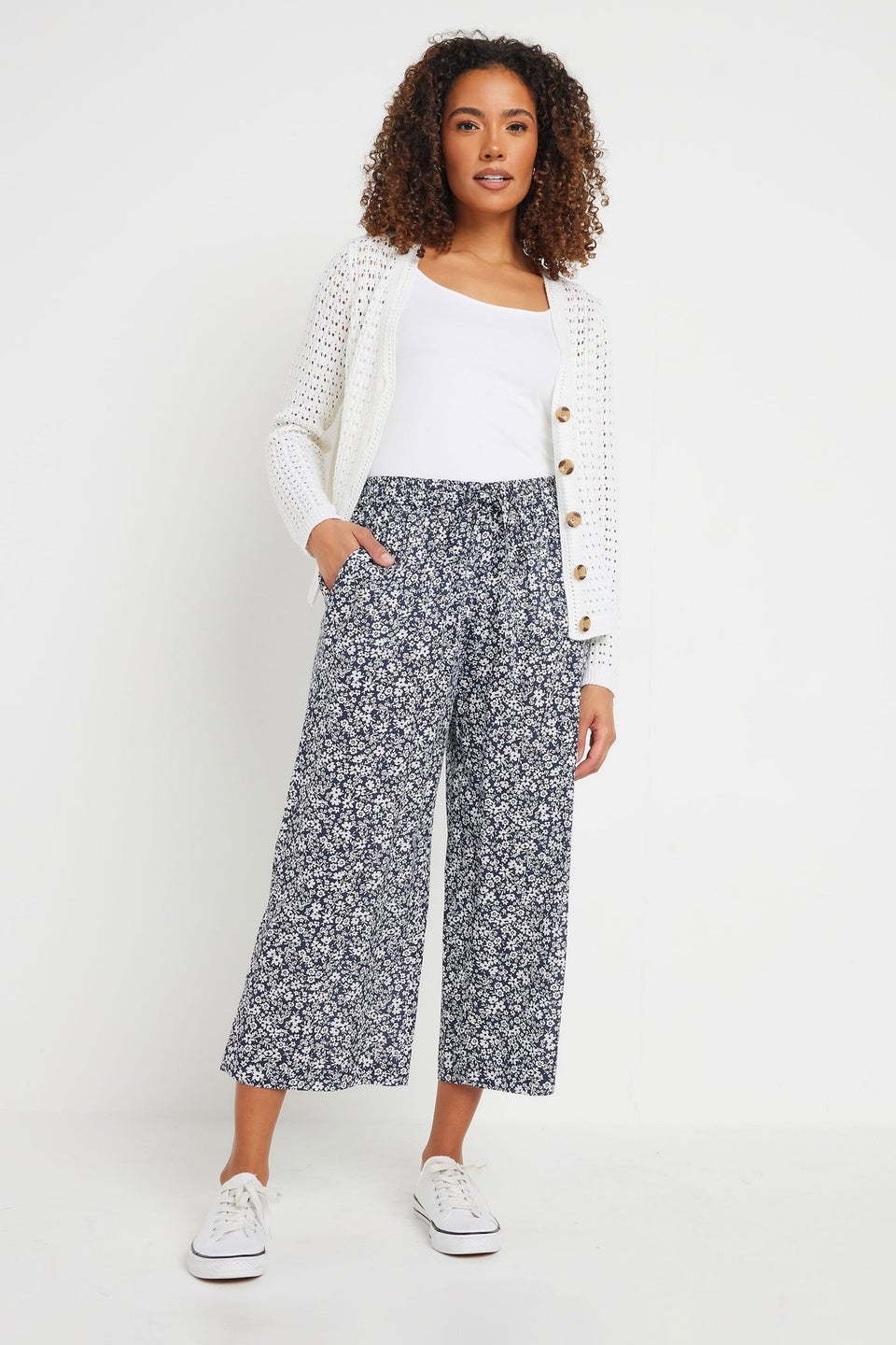 M&Co Navy Blue Floral Print Culottes