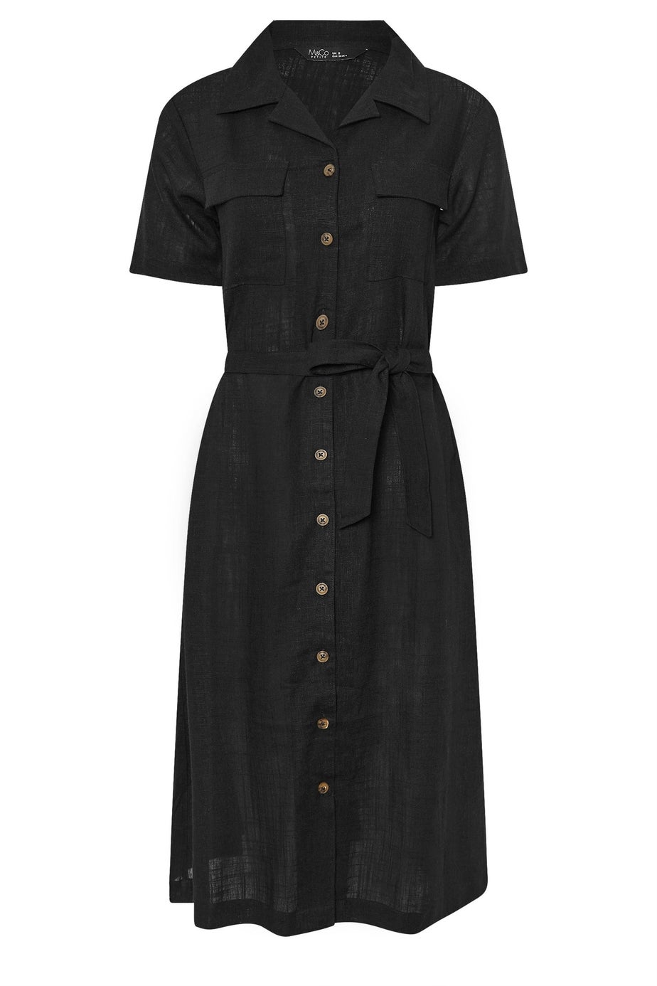 M&Co Petite Black Linen Shirt Dress
