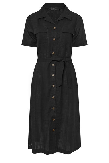 M&Co Petite Black Linen Shirt Dress