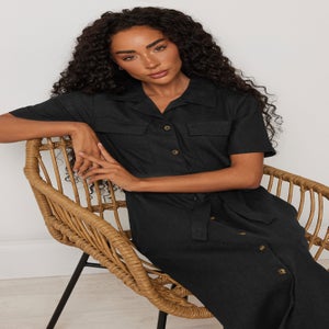 M&Co Petite Black Linen Shirt Dress
