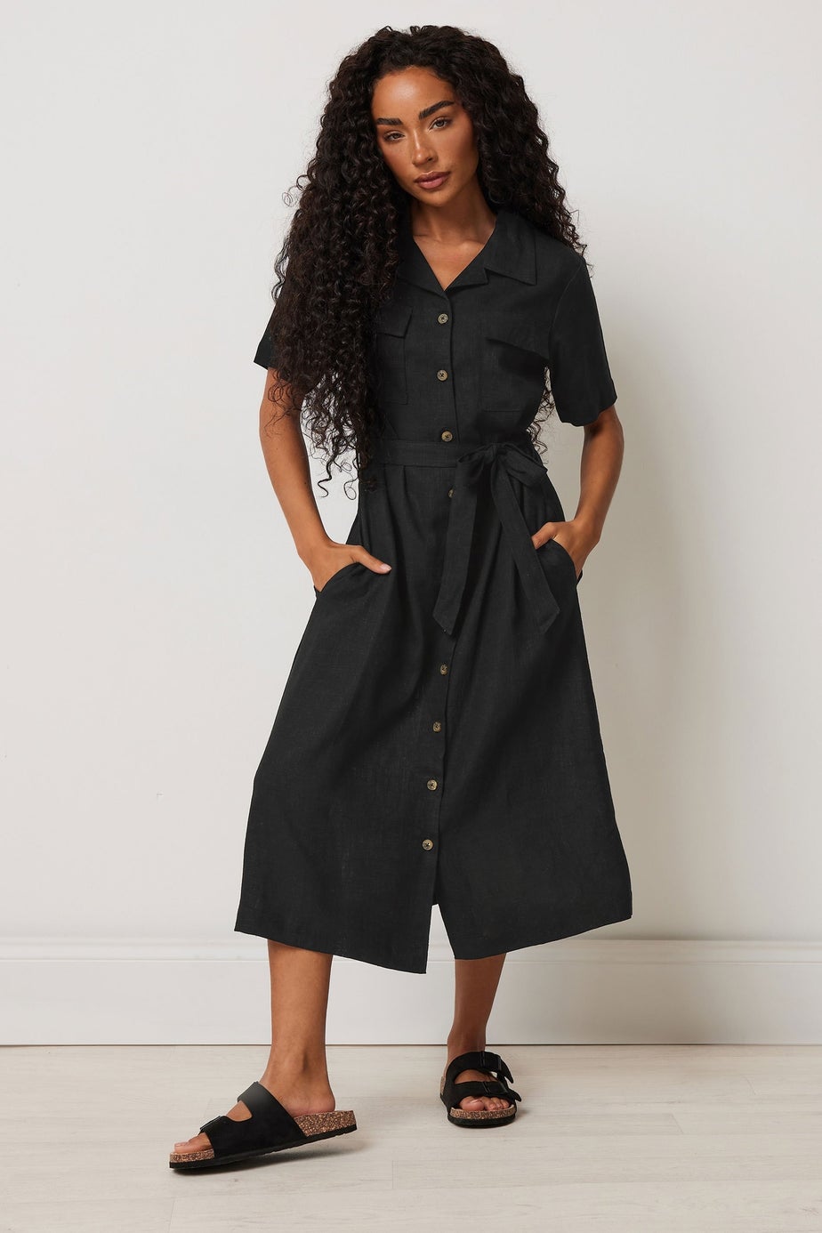 M&Co Petite Black Linen Shirt Dress