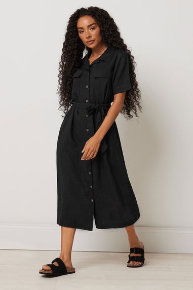 M&Co Petite Black Linen Shirt Dress