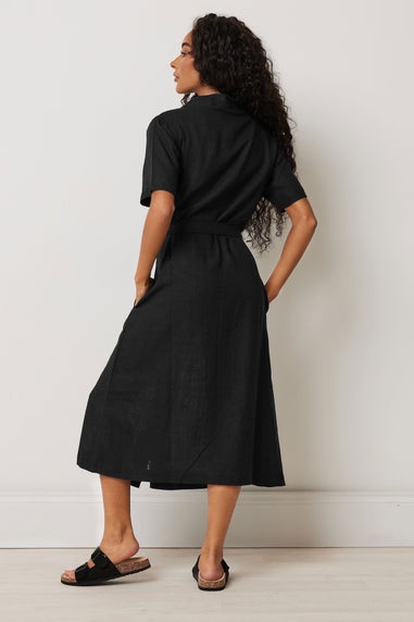 M&Co Petite Black Linen Shirt Dress