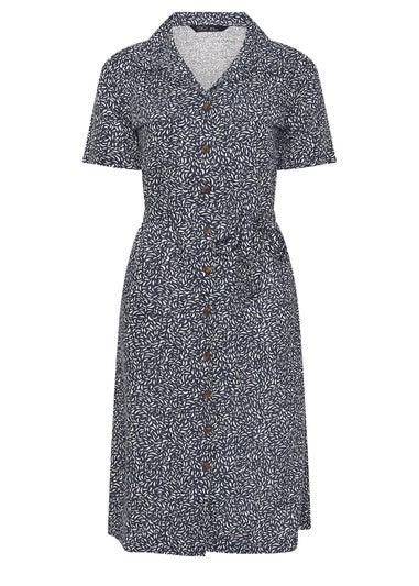 M&Co Petite Navy Blue Abstract Print Linen Shirt Dress