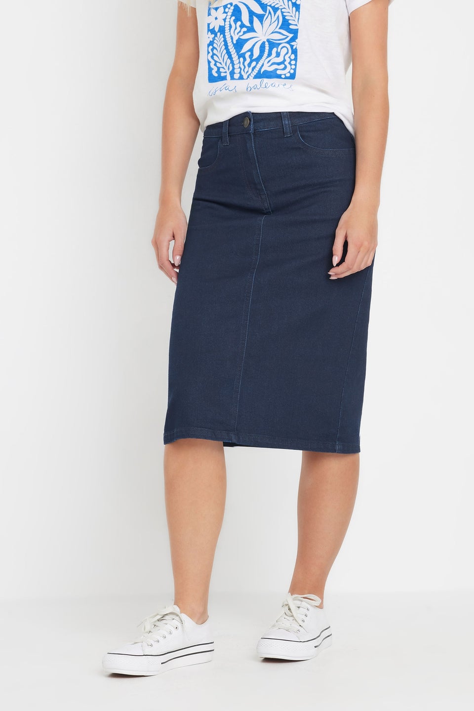 M&Co Petite Indigo Blue Midi Denim Skirt