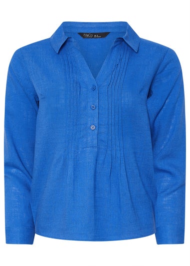 M&Co Petite Blue Pintuck Detail Linen Shirt