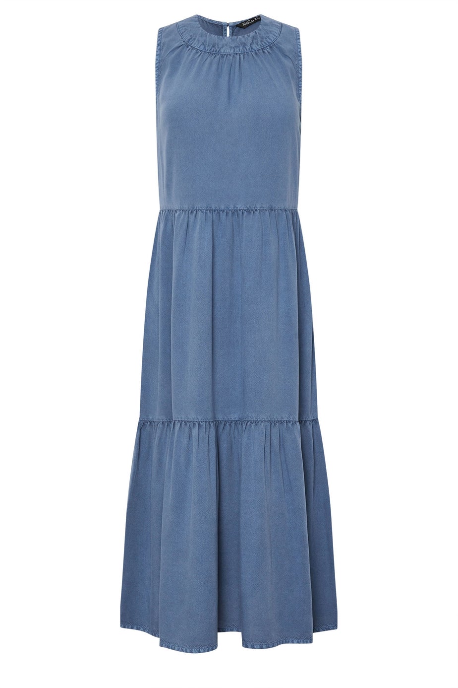M&Co Petite Blue Acid Wash Tiered Dress
