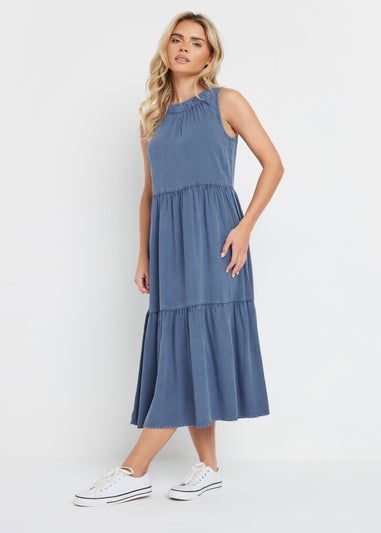 M&Co Petite Blue Acid Wash Tiered Dress
