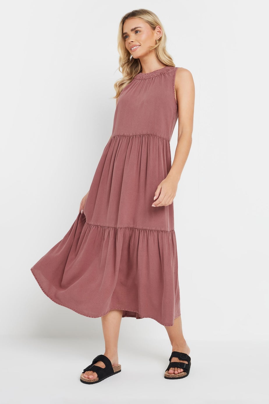 M&Co Petite Pink Acid Wash Tiered Dress