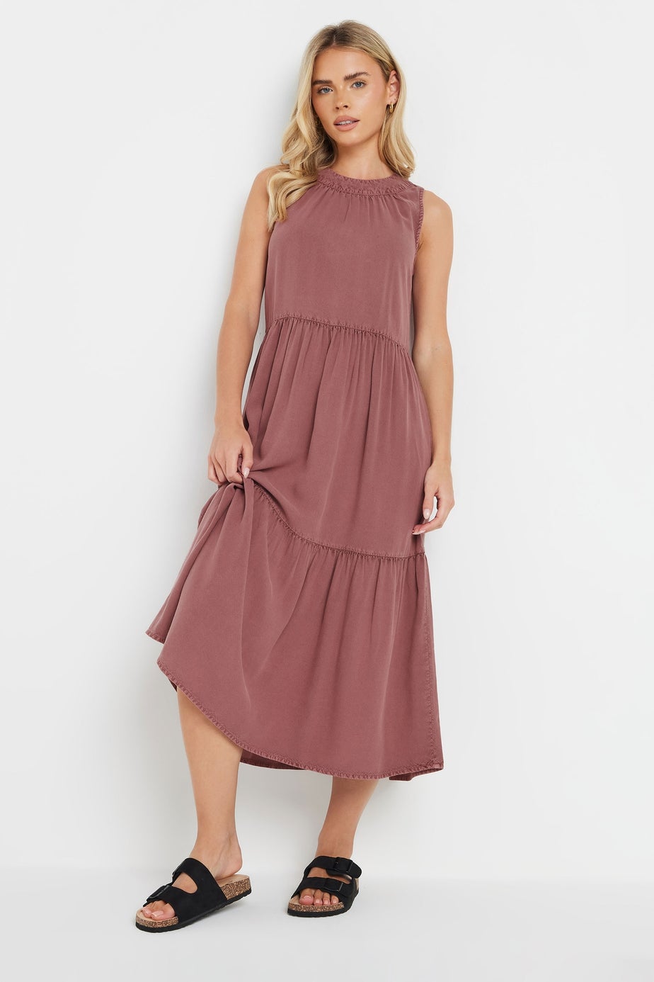 M&Co Petite Pink Acid Wash Tiered Dress