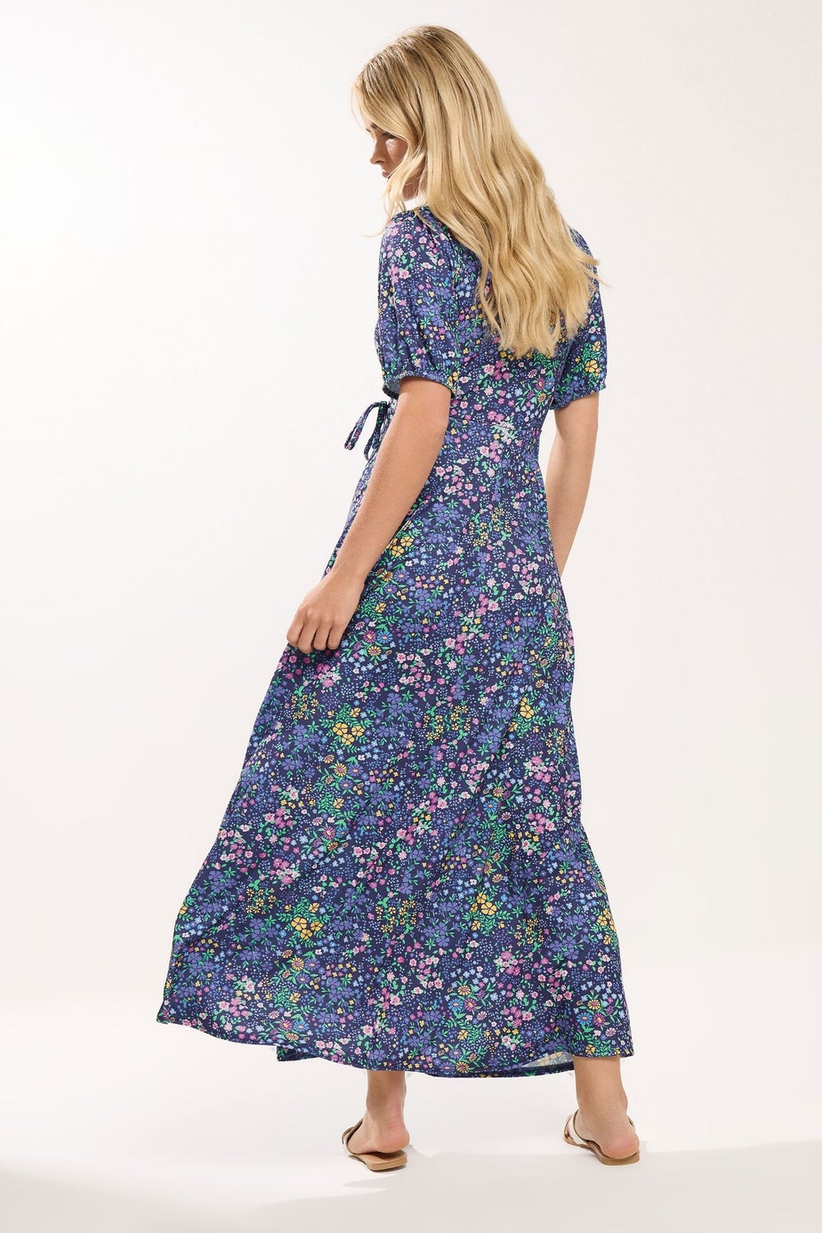 M&Co Petite Navy Blue Ditsy Floral Wrap Maxi Dress