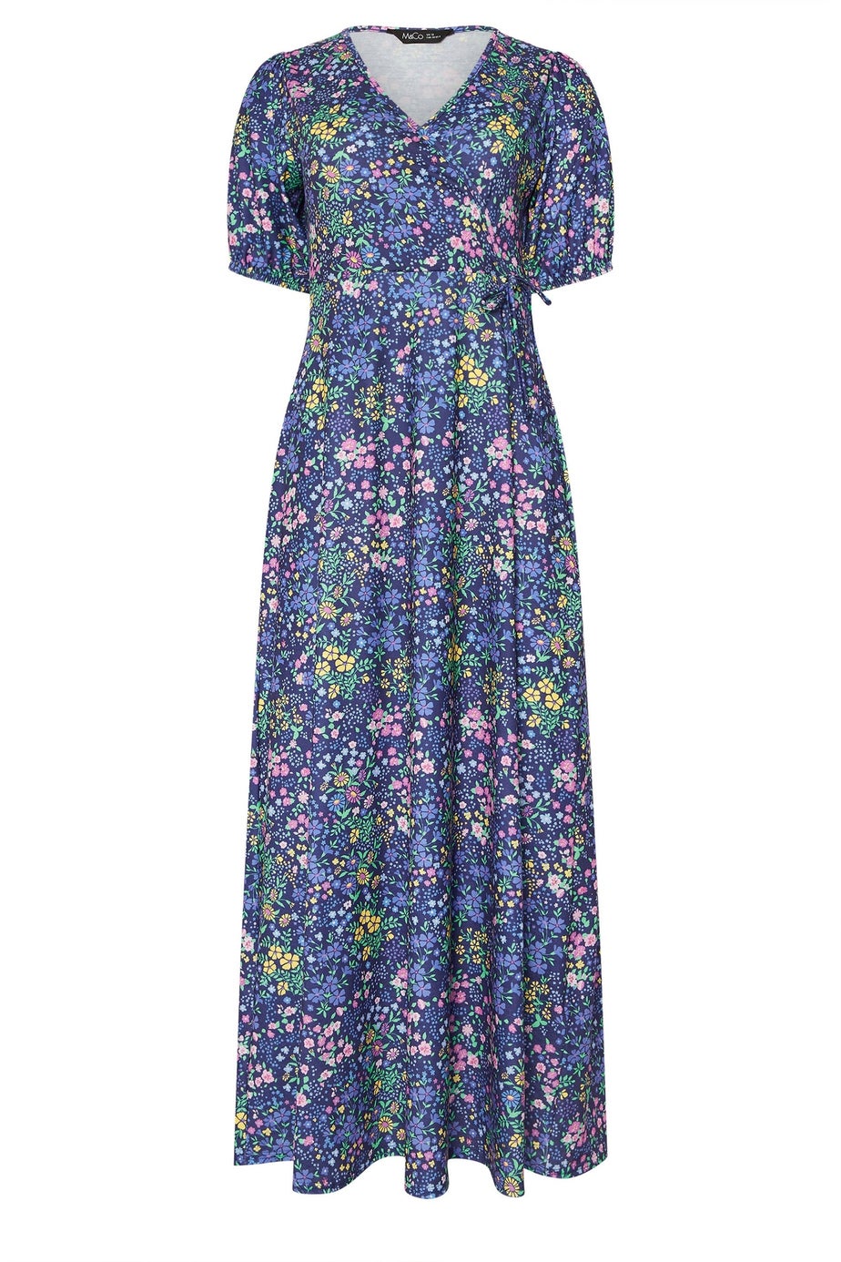 M&Co Petite Navy Blue Ditsy Floral Wrap Maxi Dress