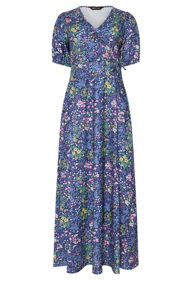 M&Co Petite Navy Blue Ditsy Floral Wrap Maxi Dress