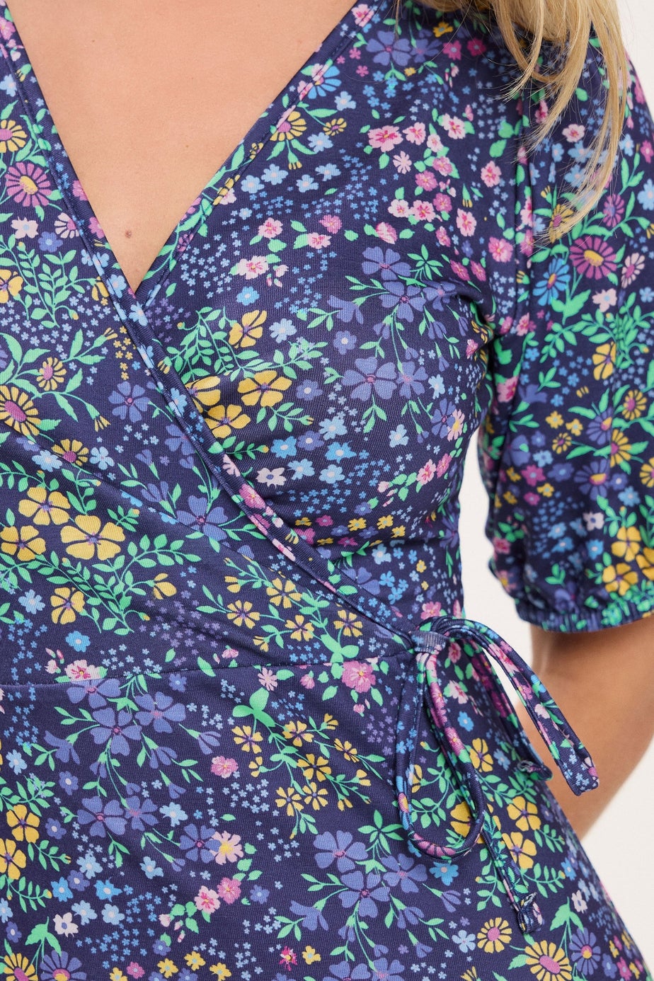 M&Co Petite Navy Blue Ditsy Floral Wrap Maxi Dress