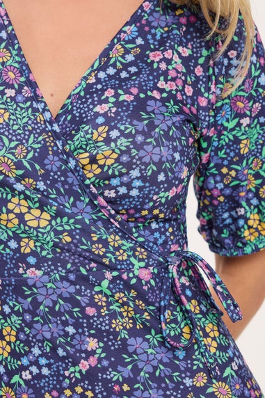 M&Co Petite Navy Blue Ditsy Floral Wrap Maxi Dress