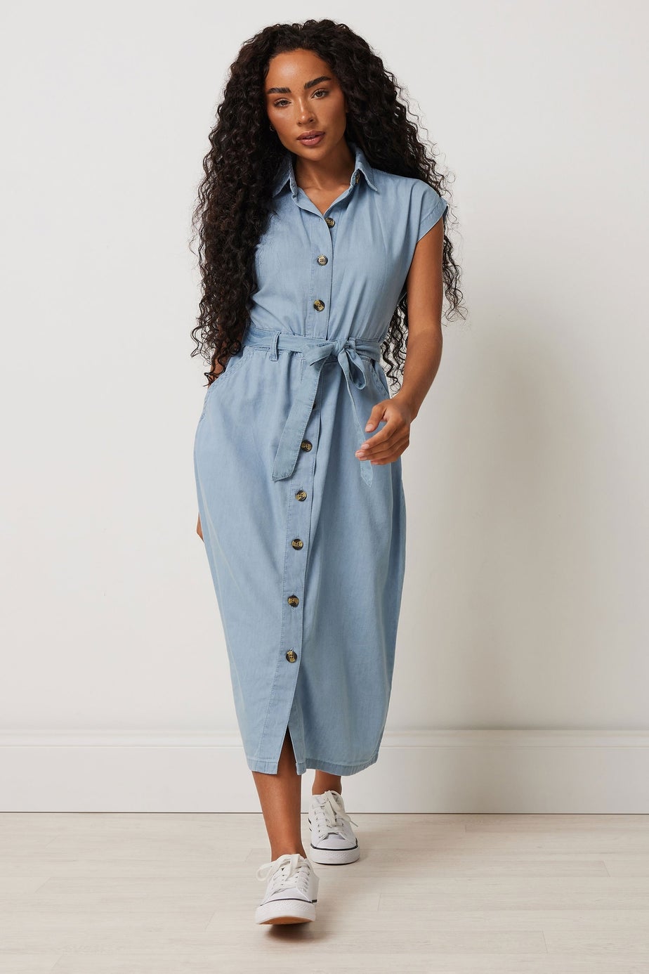 M&Co Petite Light Blue Denim Shirt Dress