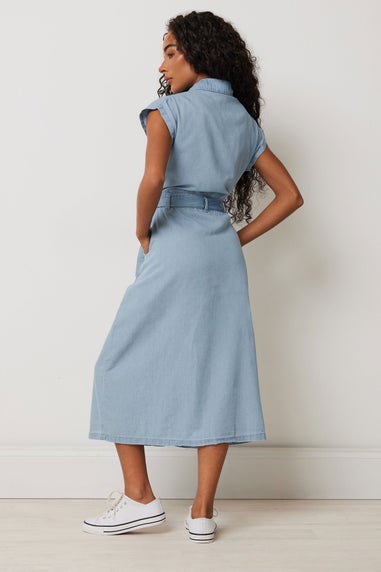 M&Co Petite Light Blue Denim Shirt Dress