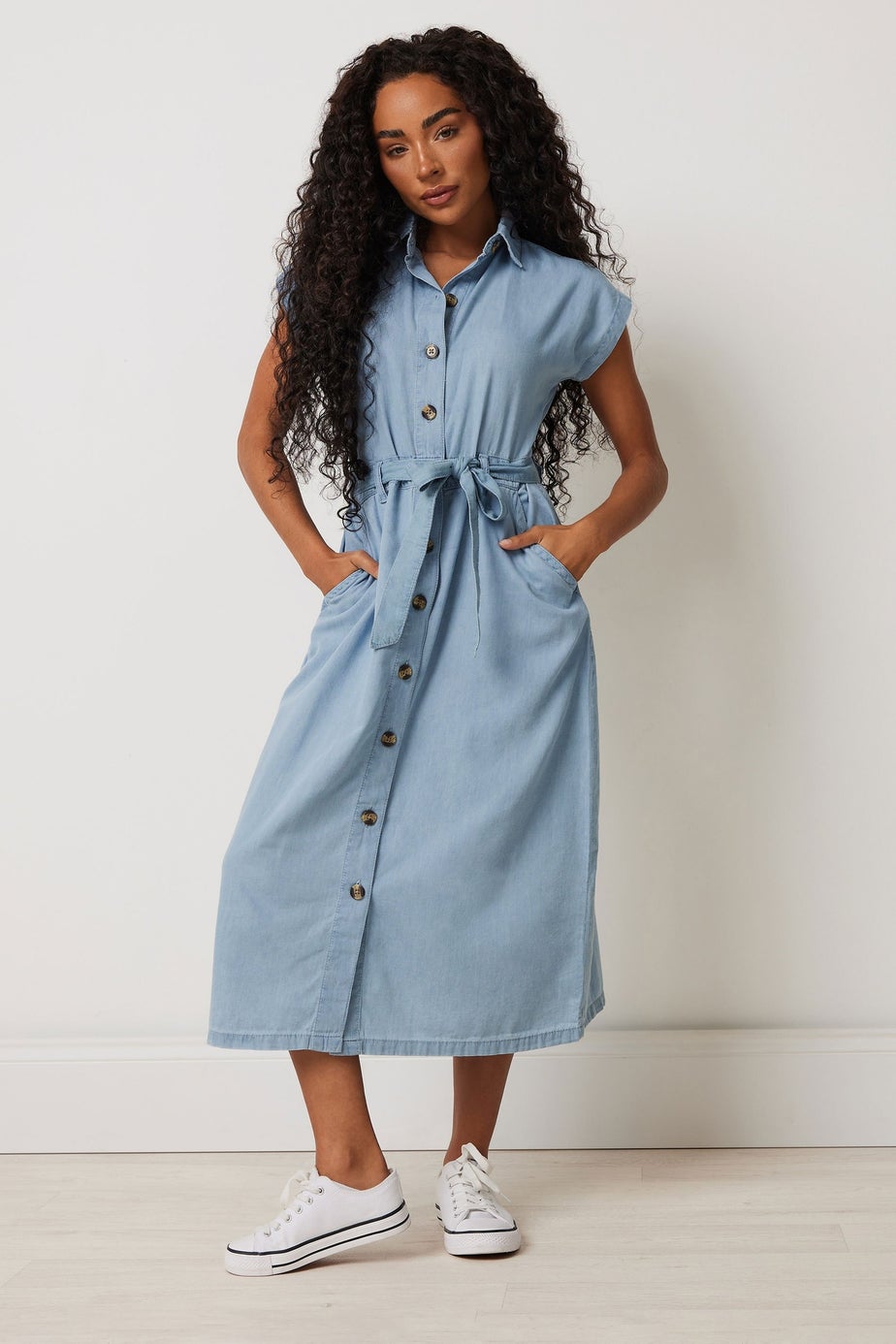 M&Co Petite Light Blue Denim Shirt Dress