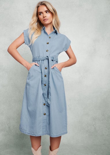 M&Co Petite Light Blue Denim Shirt Dress