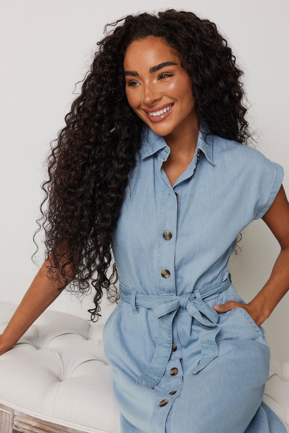 M&Co Petite Light Blue Denim Shirt Dress