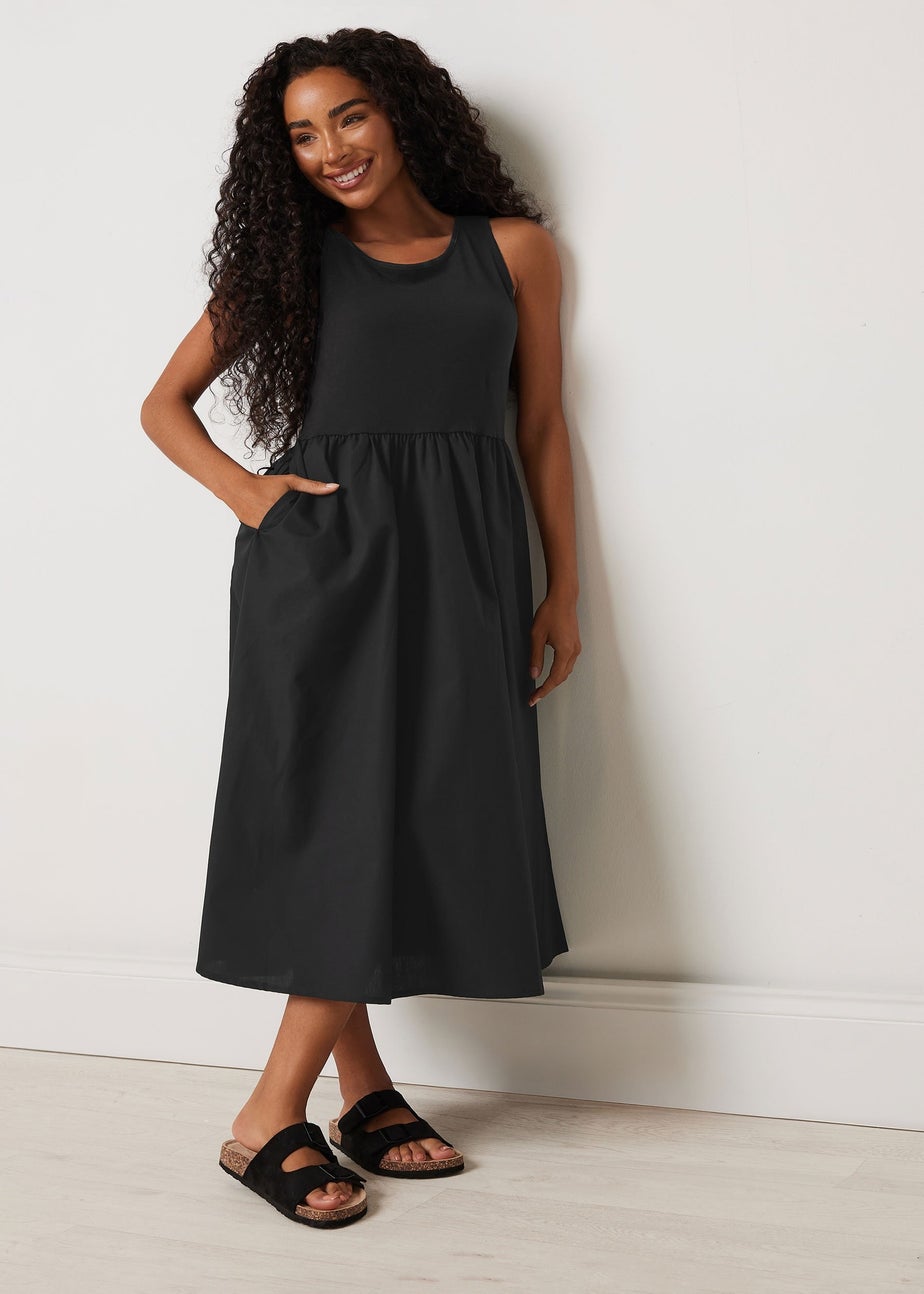 M&Co Petite Black Cotton Sleeveless Dress
