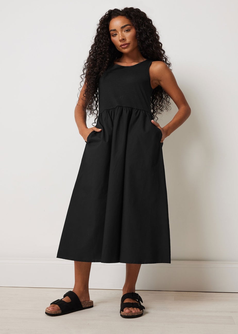 M&Co Petite Black Cotton Sleeveless Dress