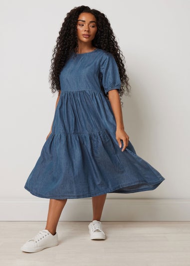 M&Co Petite Blue Denim Tiered Dress
