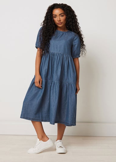 M&Co Petite Blue Denim Tiered Dress