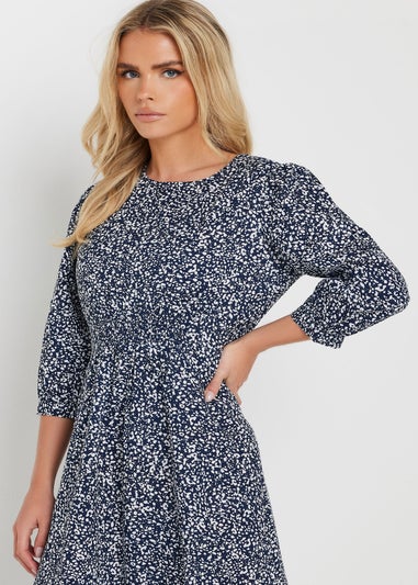 M&Co Petite Navy Blue Spot Print Midi Dress