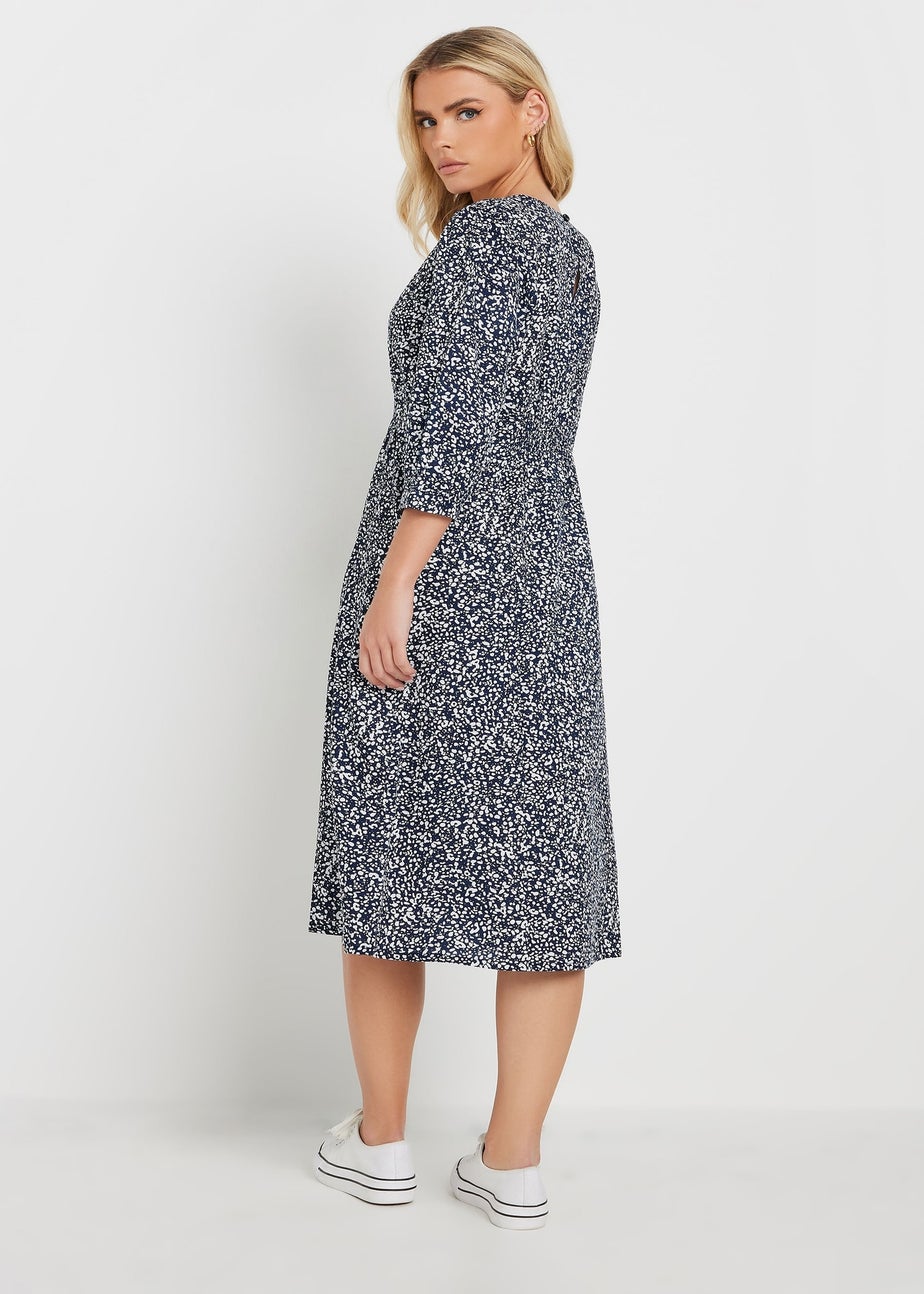 M&Co Petite Navy Blue Spot Print Midi Dress