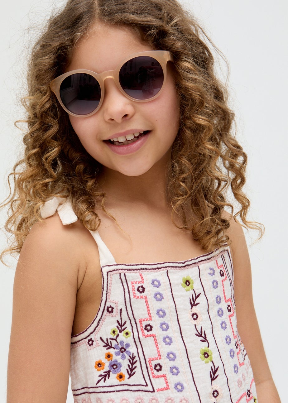 Raffya Kids White Sailor Necktie All Over Embroidered Playsuit (3-9 Years)