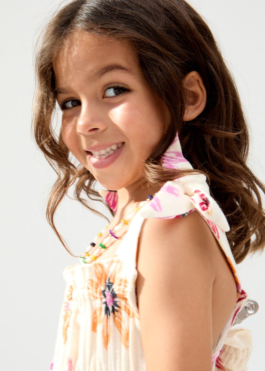Raffya Kids Ecru Flora Gathered Hand Drawn Floral Print Dress (3-9 Years)